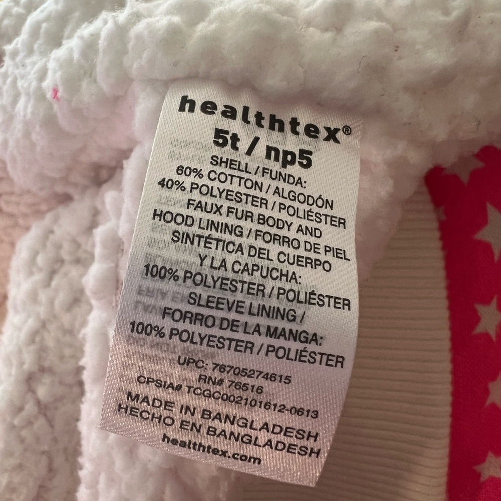 HEALTHTEX GIRLS PINK STARRED SIZE 5T HOODIE ZIP UP SWEAT SHIRT. BRITE PINK/WHITE - Picture 11 of 11